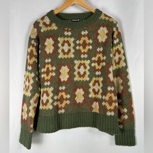 Toad&Co Green Patterned Crew Neck Sweater women’s xs 75% wool